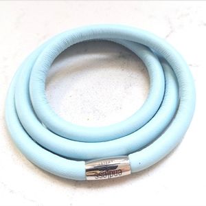 Endless Leather Charm Bracelet Triple Wrap Sky Blue Magnetic Clasp
